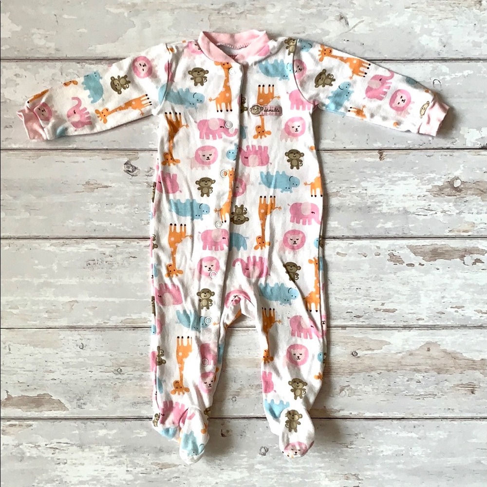Baby Girl 6m Footie Sleeper 100% Cotton Animals Print Pajamas One Piece